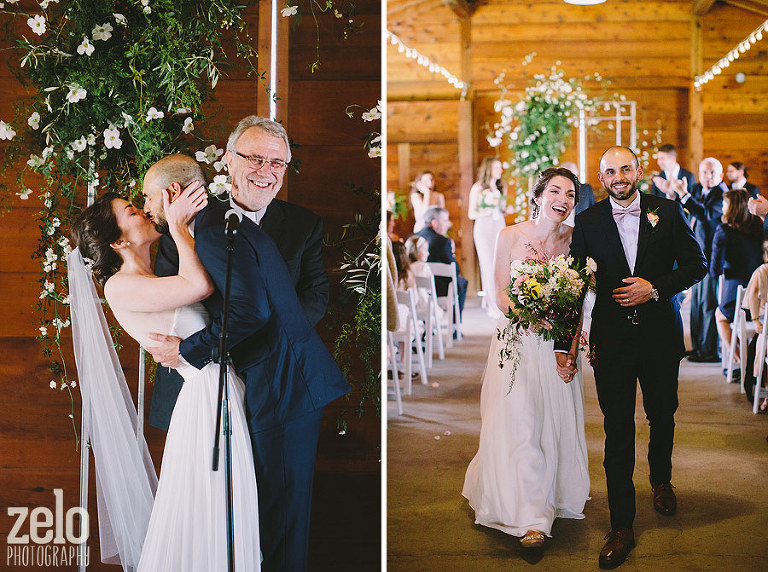 first-kiss-wedding-ceremony-in-a-barn-sonoma-zelo-photography